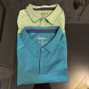 Rhone‎ Delta Pique Polo Shirt Bundle Performance Stretch Golf L Green Blue